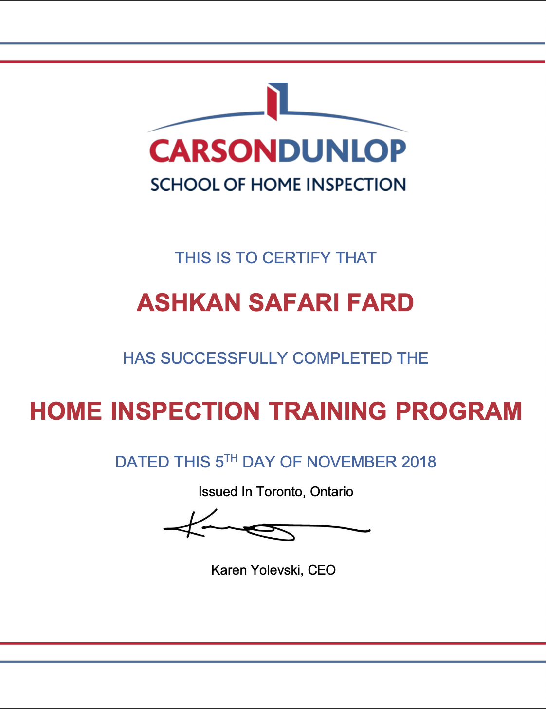 Carson Dunlop Certificate